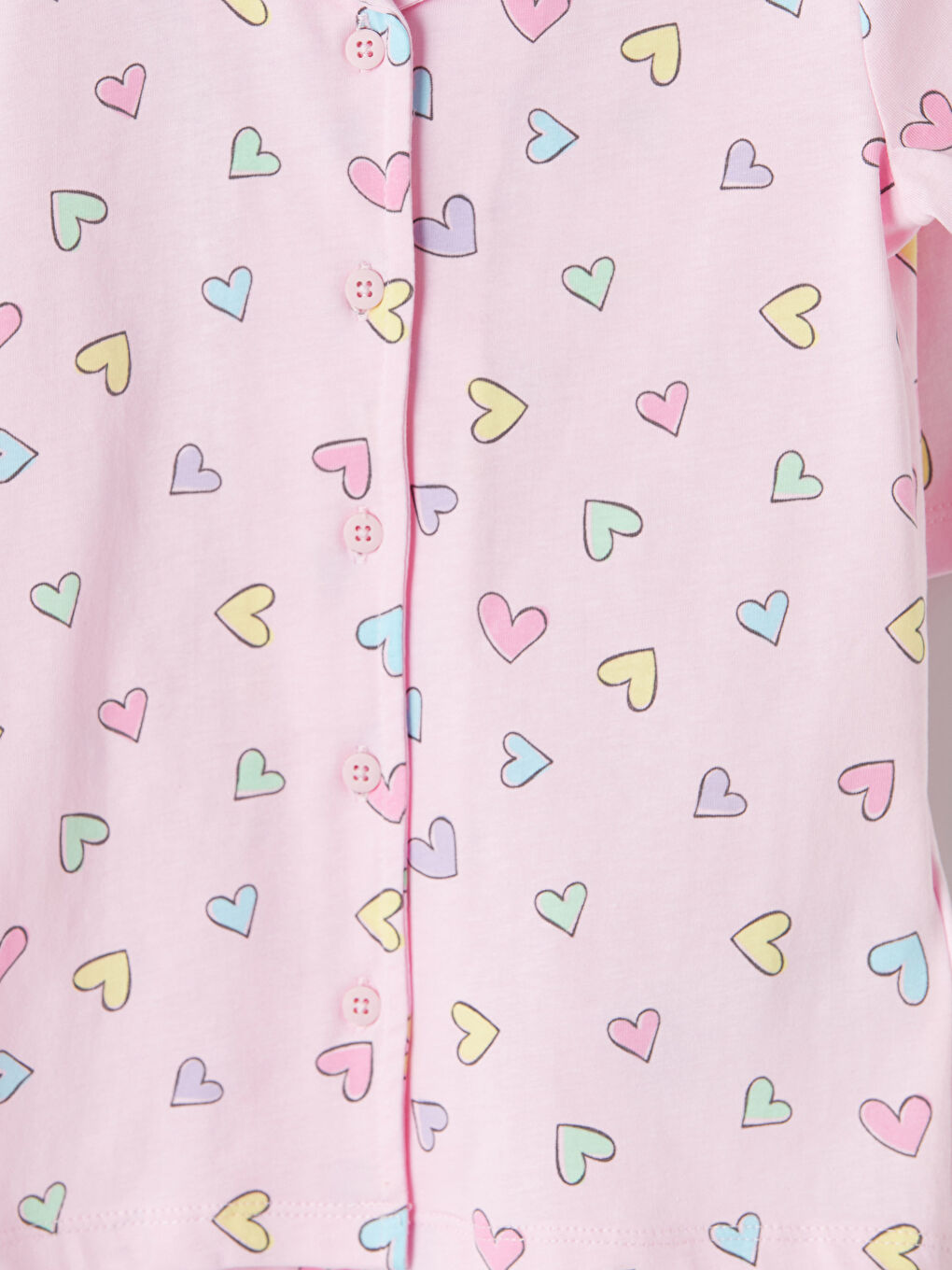 Pembe Gömlek Yaka Kız Çocuk Şortlu Pijama Takımı-5