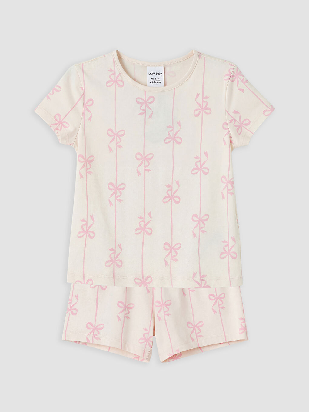 Pembe Fiyonk Desenli Kız Çocuk Şortlu Pijama Takımı