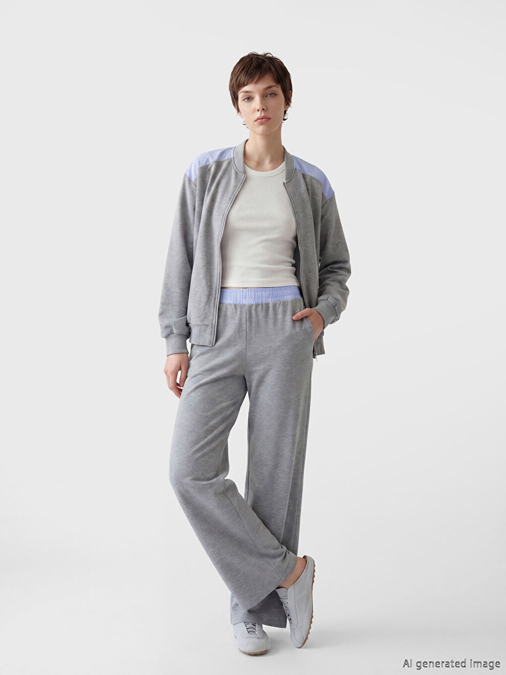 Gri Beli Lastikli Kadın Eşofman Altı