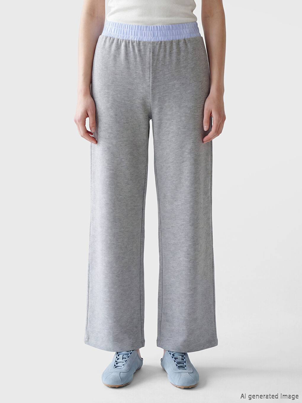 Gri Beli Lastikli Kadın Eşofman Altı-2