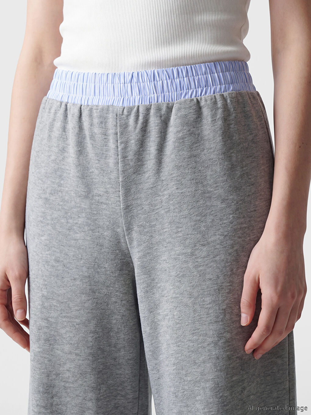 Gri Beli Lastikli Kadın Eşofman Altı-3