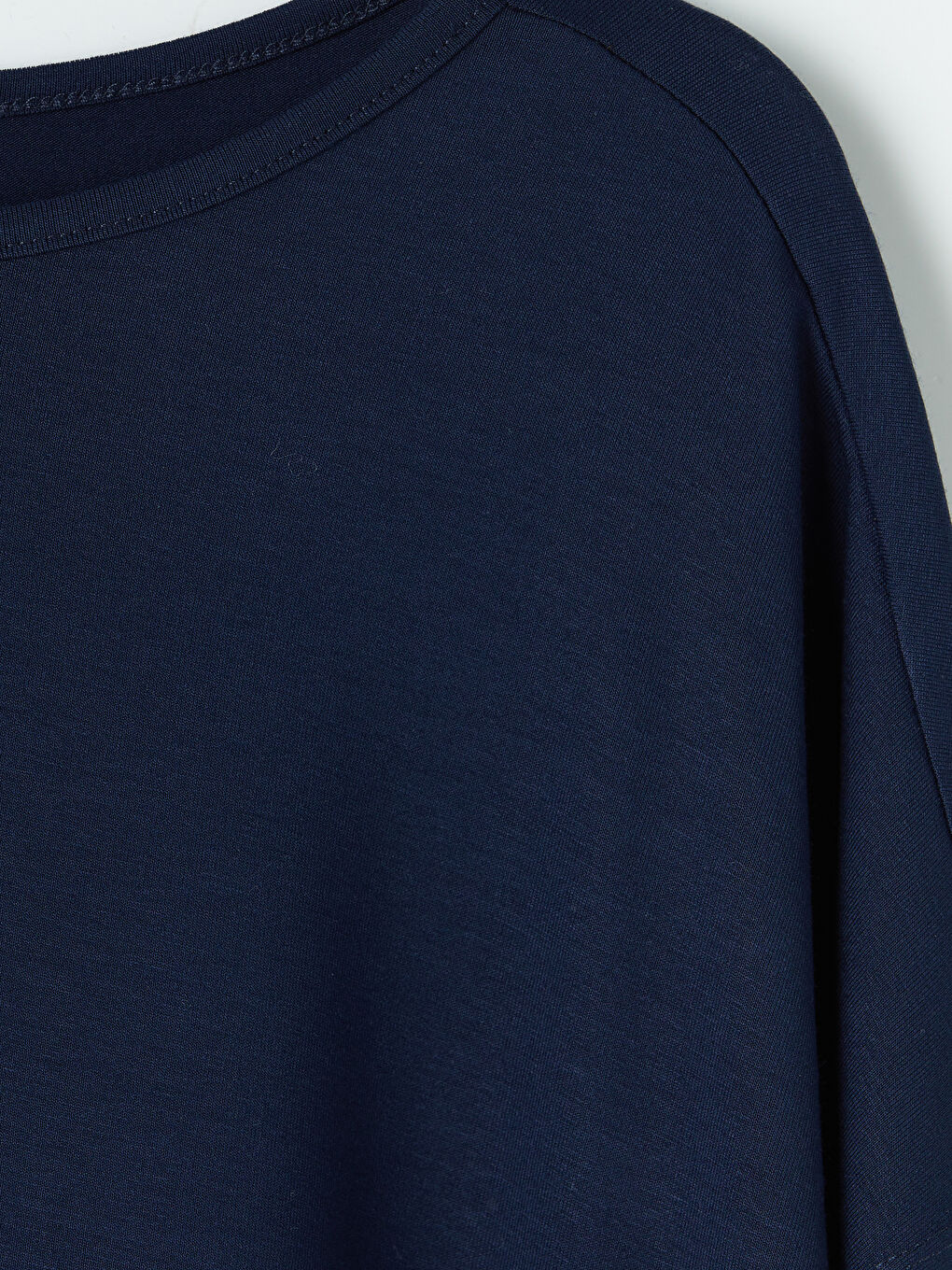 Lacivert Büyük Beden Bisiklet Yaka Kadın Tişört-2