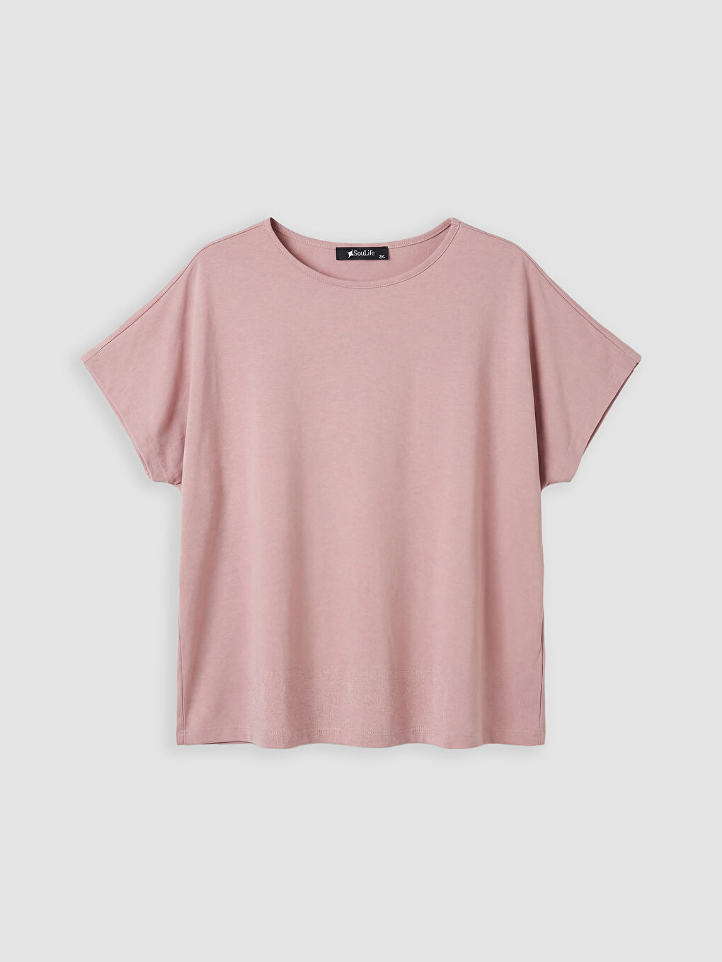 Pembe Büyük Beden Bisiklet Yaka Kadın Tişört