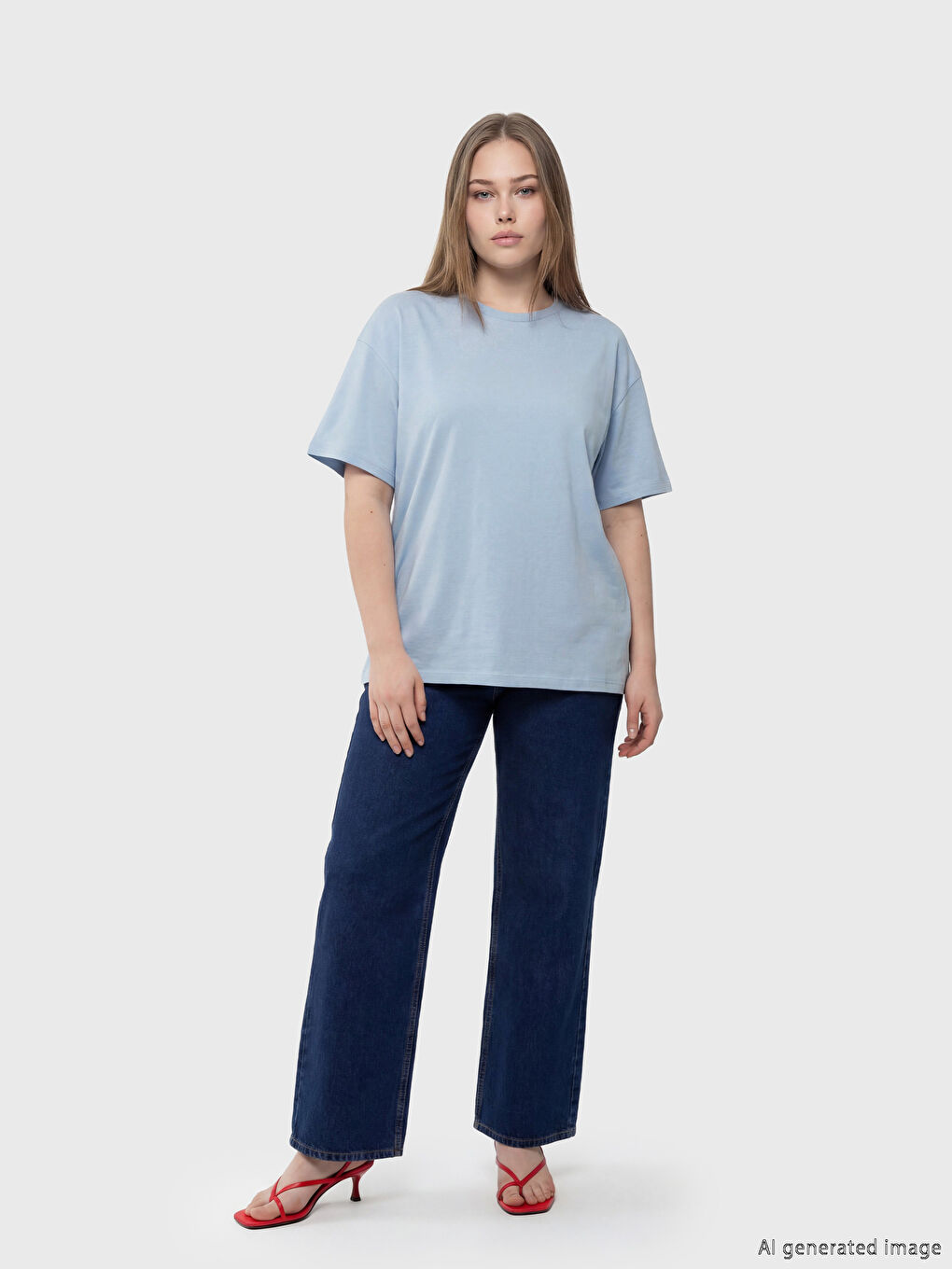 Mavi Büyük Beden Kadın Tişört-1