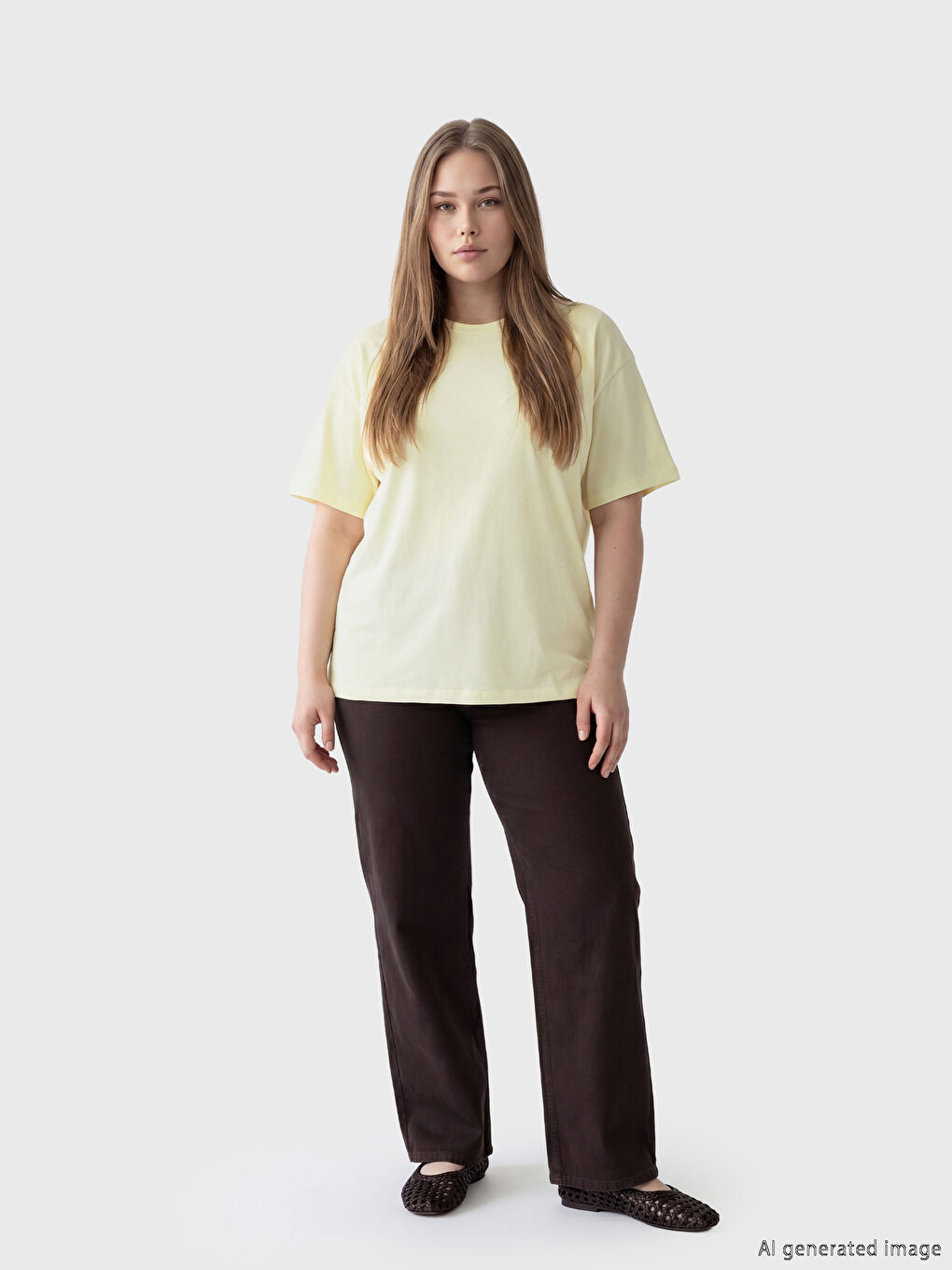 Sarı Büyük Beden Kadın Tişört-1