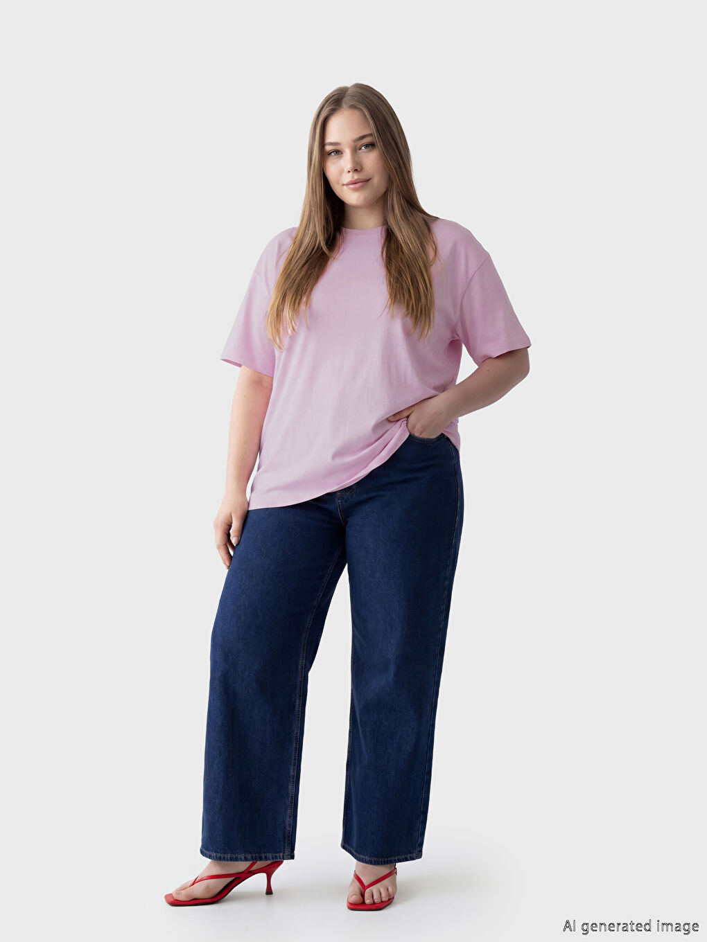 Pembe Büyük Beden Kadın Tişört-1