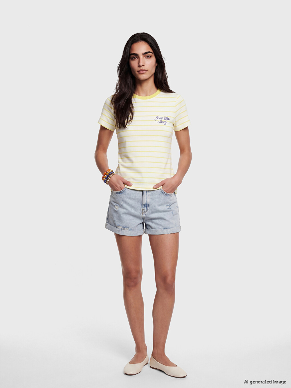 Crew Neck Striped Women's T-Shirt-1