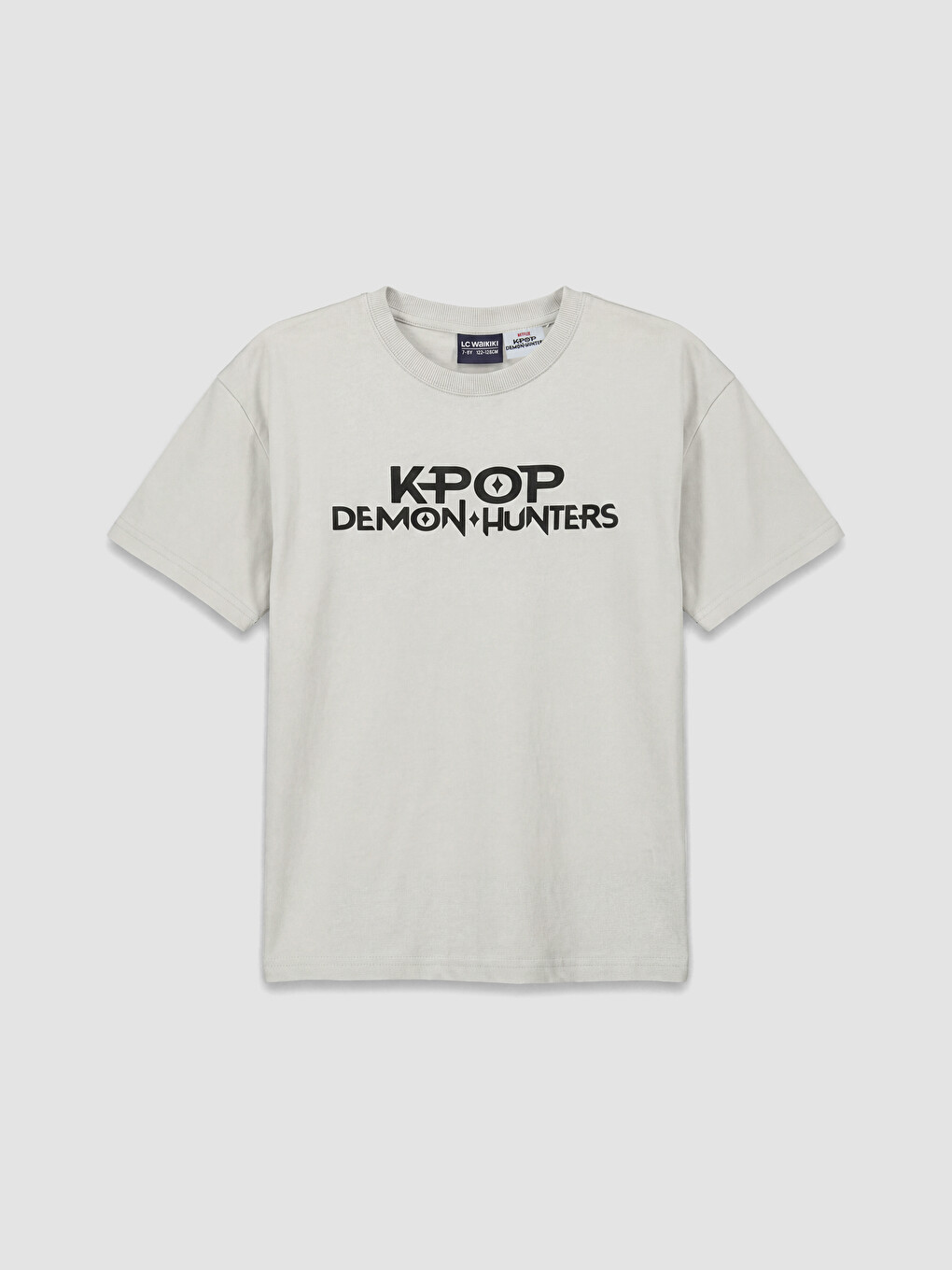 Gri K-pop Demon Hunters Baskılı Erkek Çocuk Tişört-1