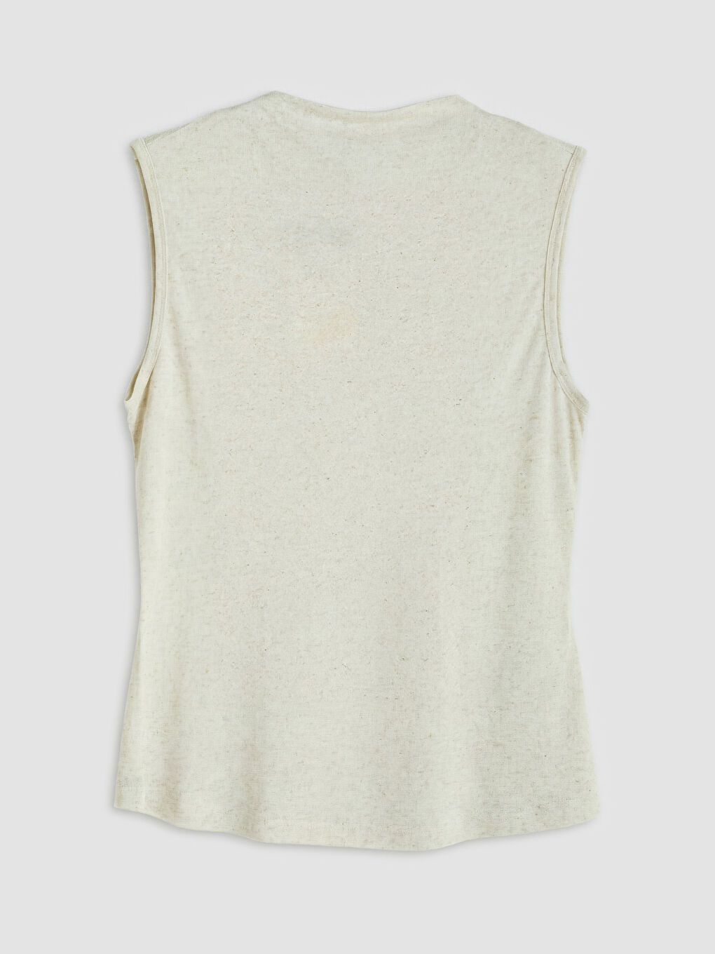 Bej Bisiklet Yaka Keten Karışımlı Bluz-1