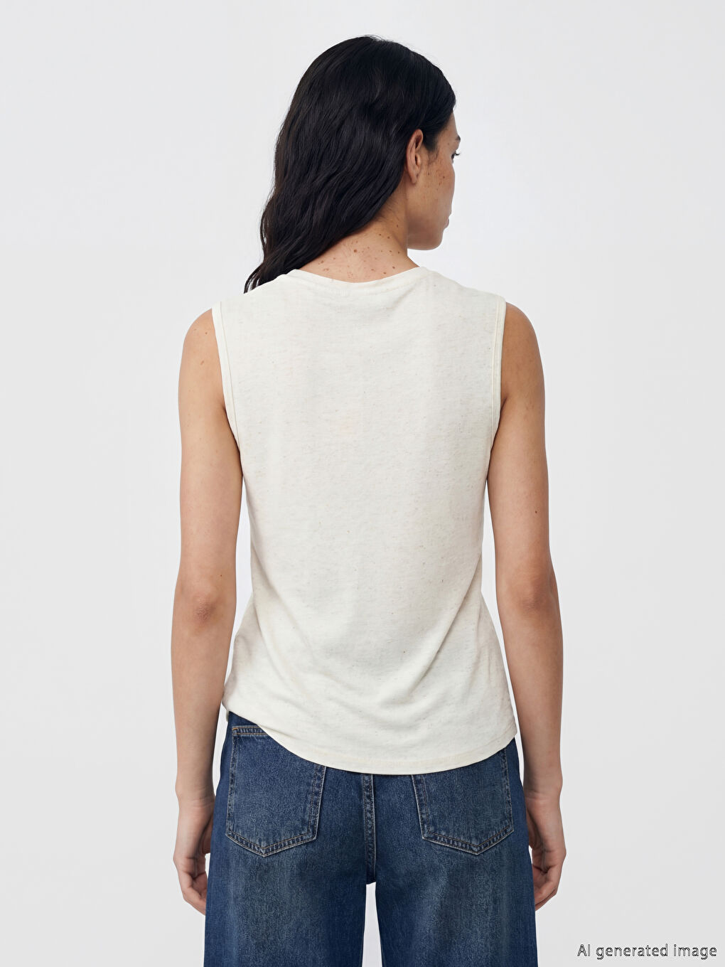 Bluză Basic din amestec de in cu guler rotund-3