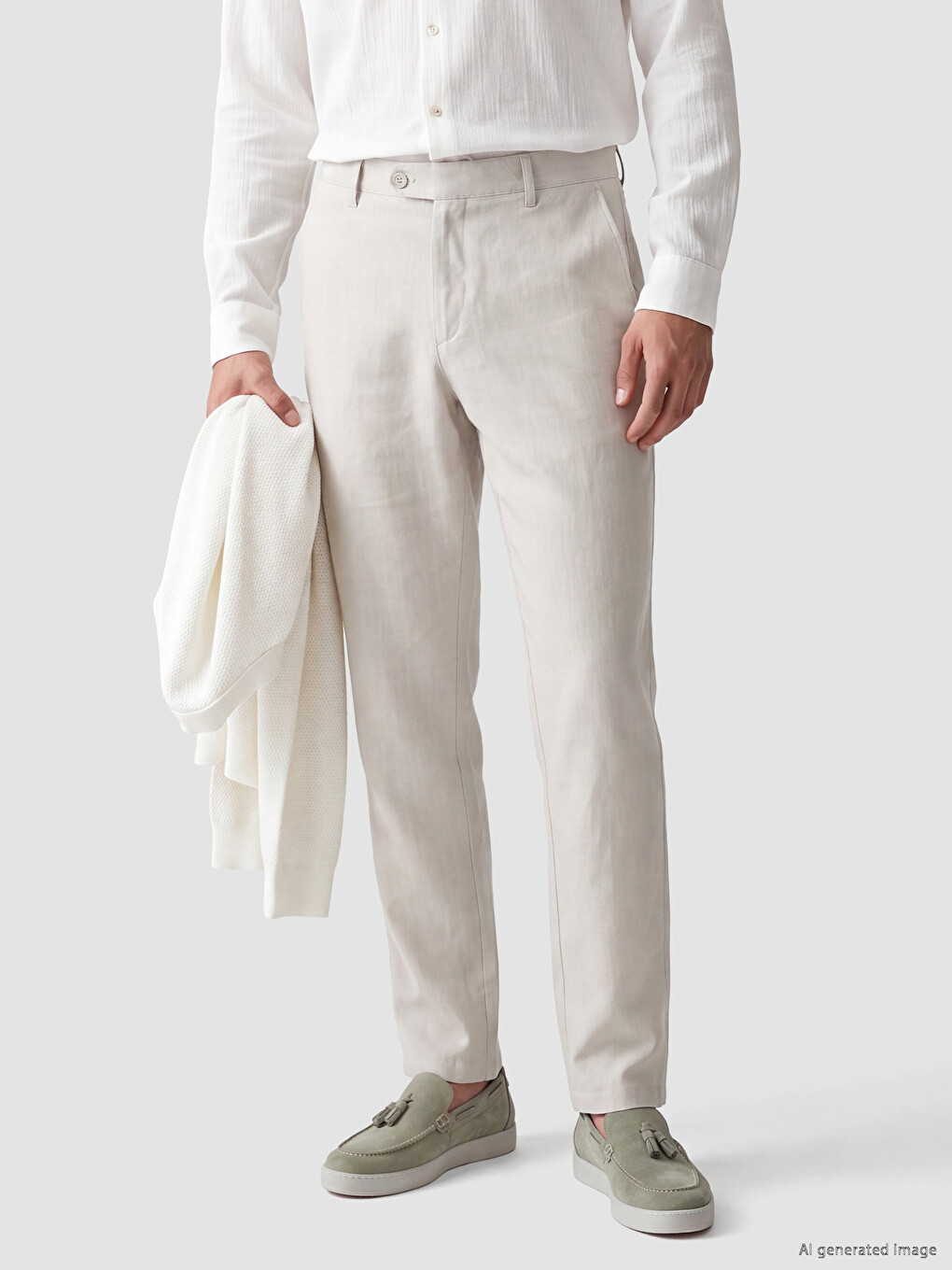 Regular Fit Chino Pantalone Od Materijala Sa Izgledom Lana Za Muškarce