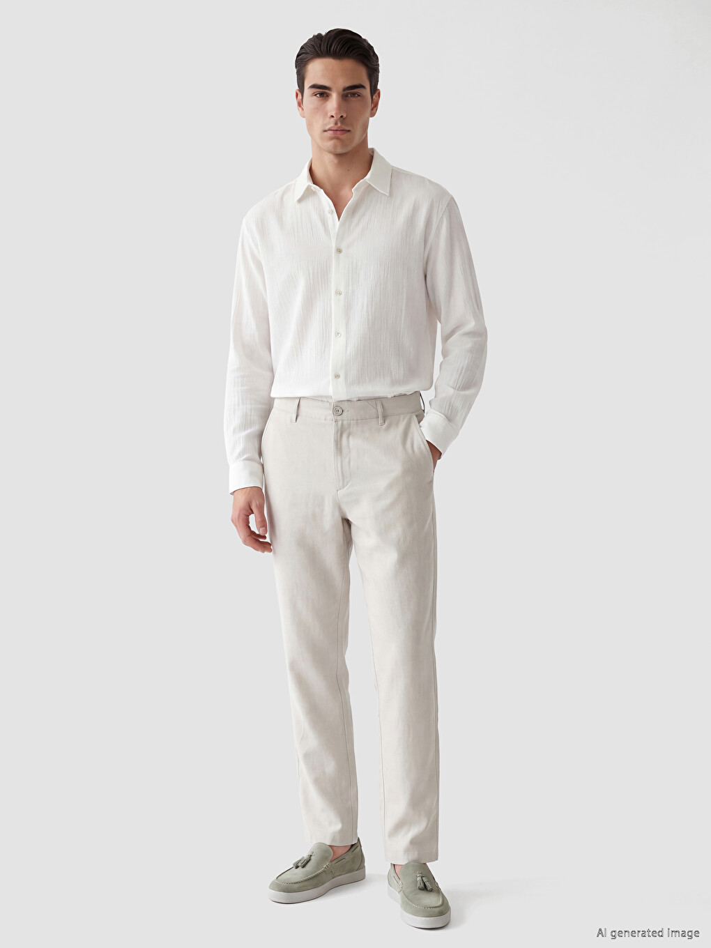 Regular Fit Chino Pantalone Od Materijala Sa Izgledom Lana Za Muškarce-1