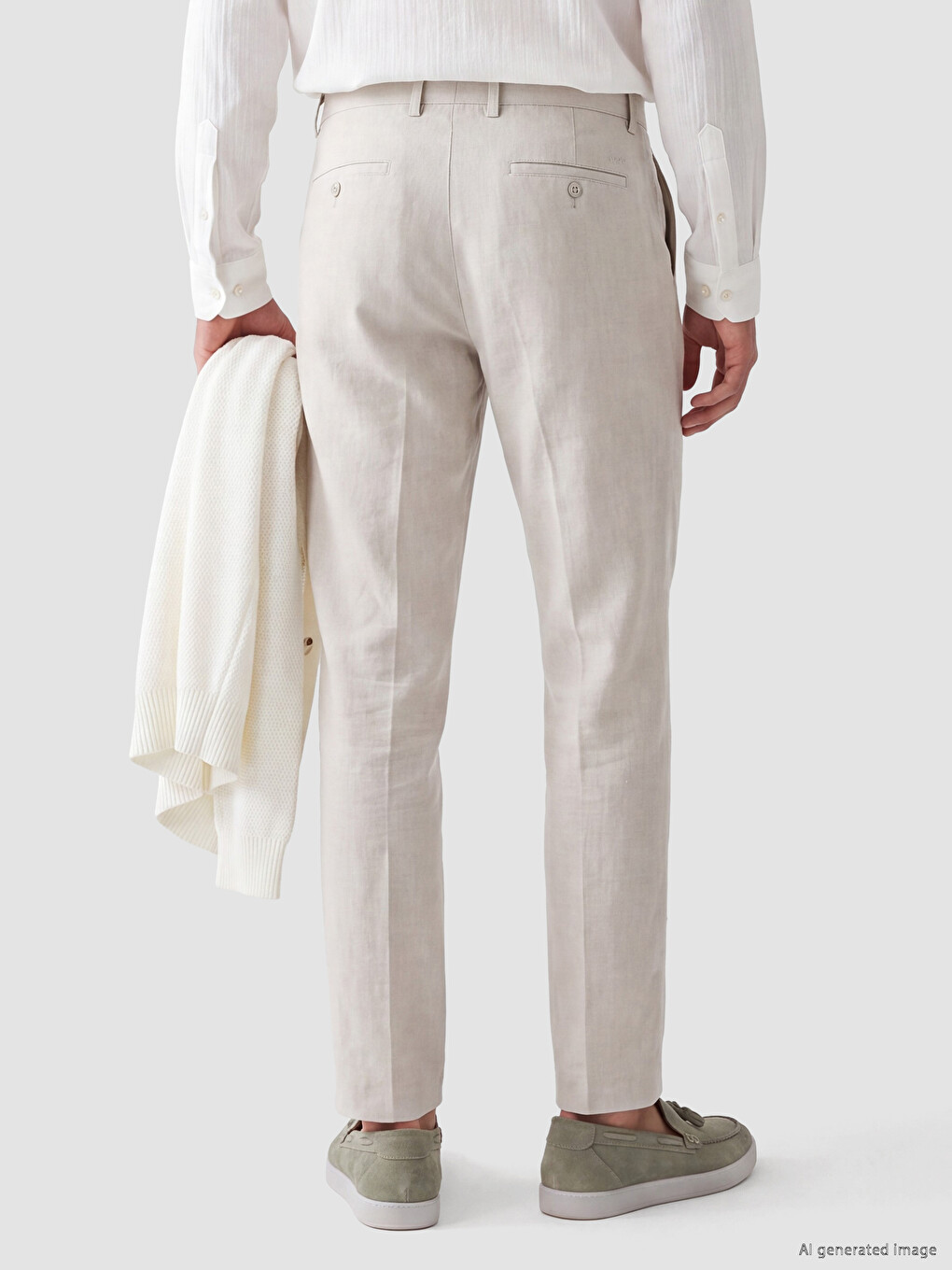 Regular Fit Chino Pantalone Od Materijala Sa Izgledom Lana Za Muškarce-2
