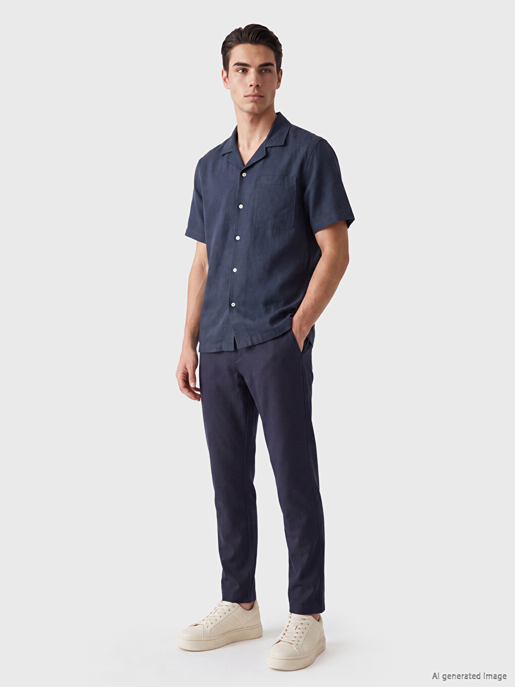 Regular Fit Linen-look Men's Chino Trousers-1