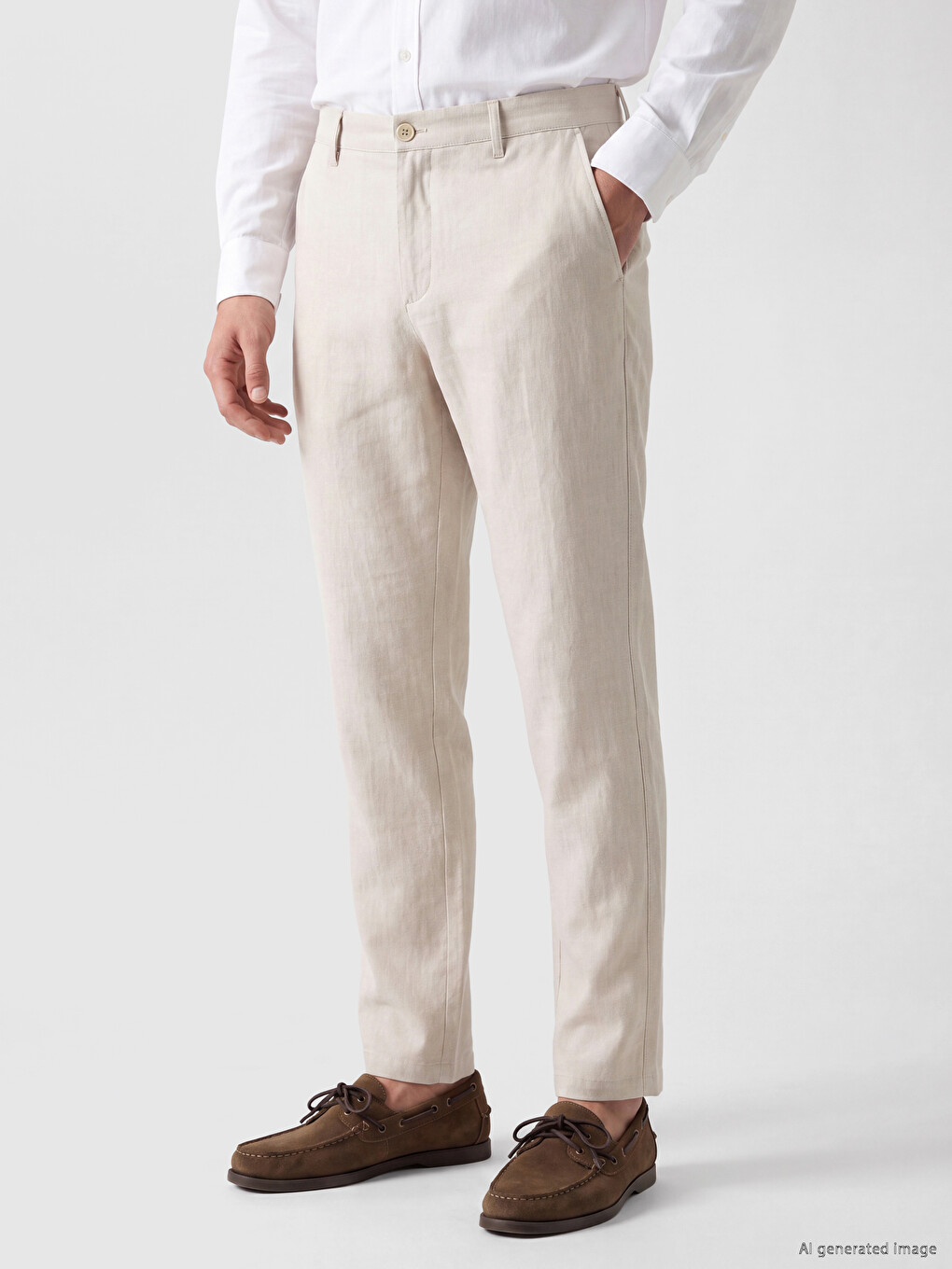 Regular Fit Chino Pantalone Od Materijala Sa Izgledom Lana Za Muškarce
