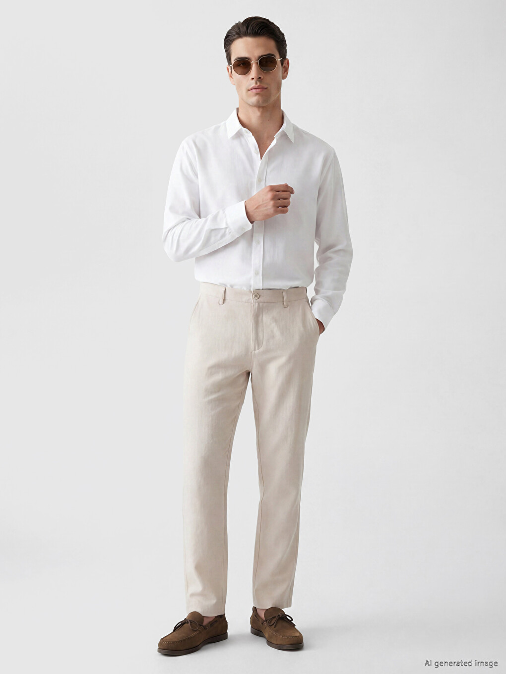 Regular Fit Chino Pantalone Od Materijala Sa Izgledom Lana Za Muškarce-1