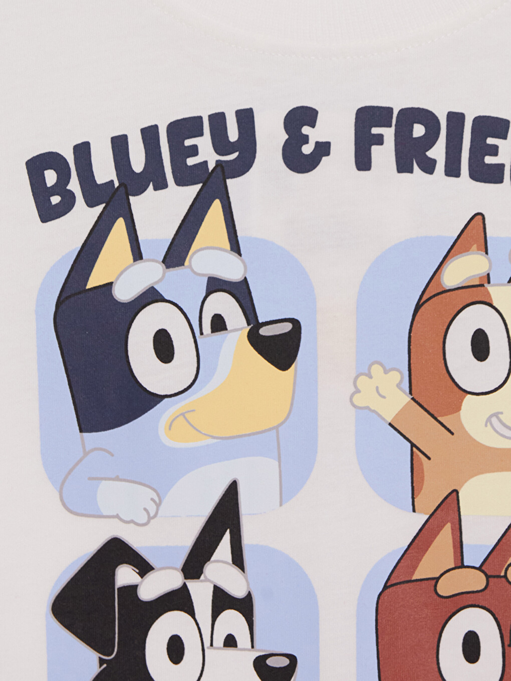 Beyaz Bisiklet Yaka Bluey Baskılı Erkek Çocuk Tişört-2