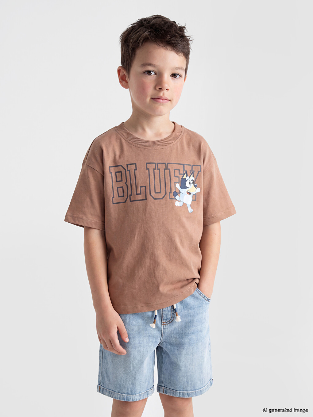Kahverengi Bluey Baskılı Erkek Çocuk Tişört