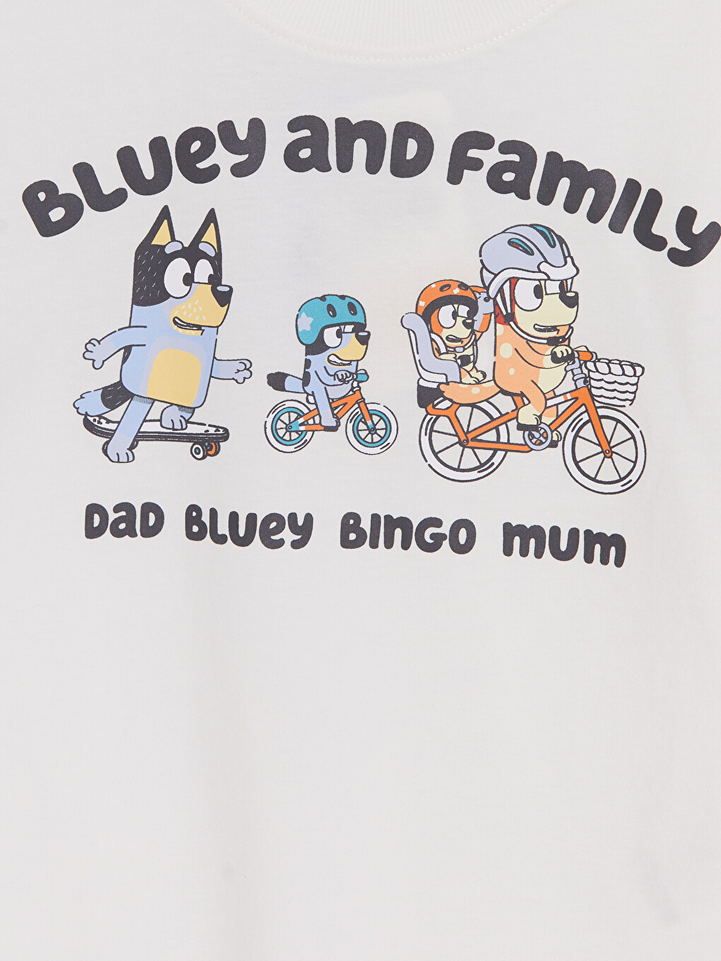 Beyaz Bisiklet Yaka Bluey Baskılı Erkek Çocuk Tişört-2