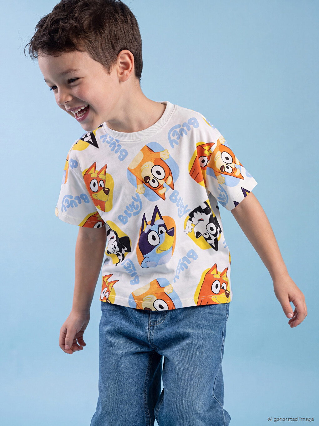 Crew Neck Bluey Printed Boys' T-shirt