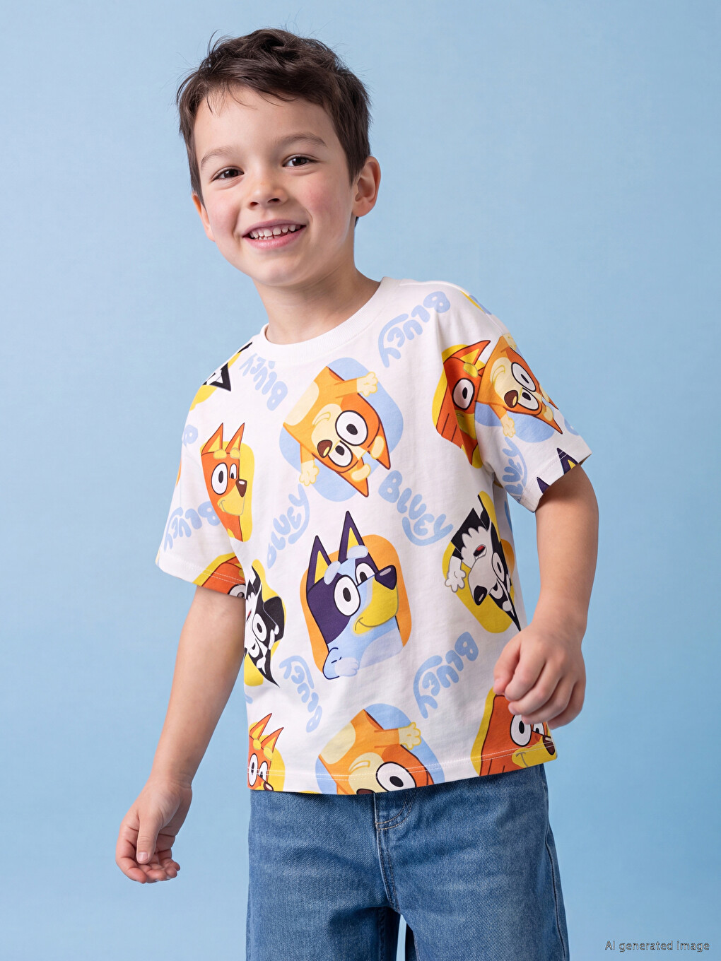 Crew Neck Bluey Printed Boys' T-shirt-1