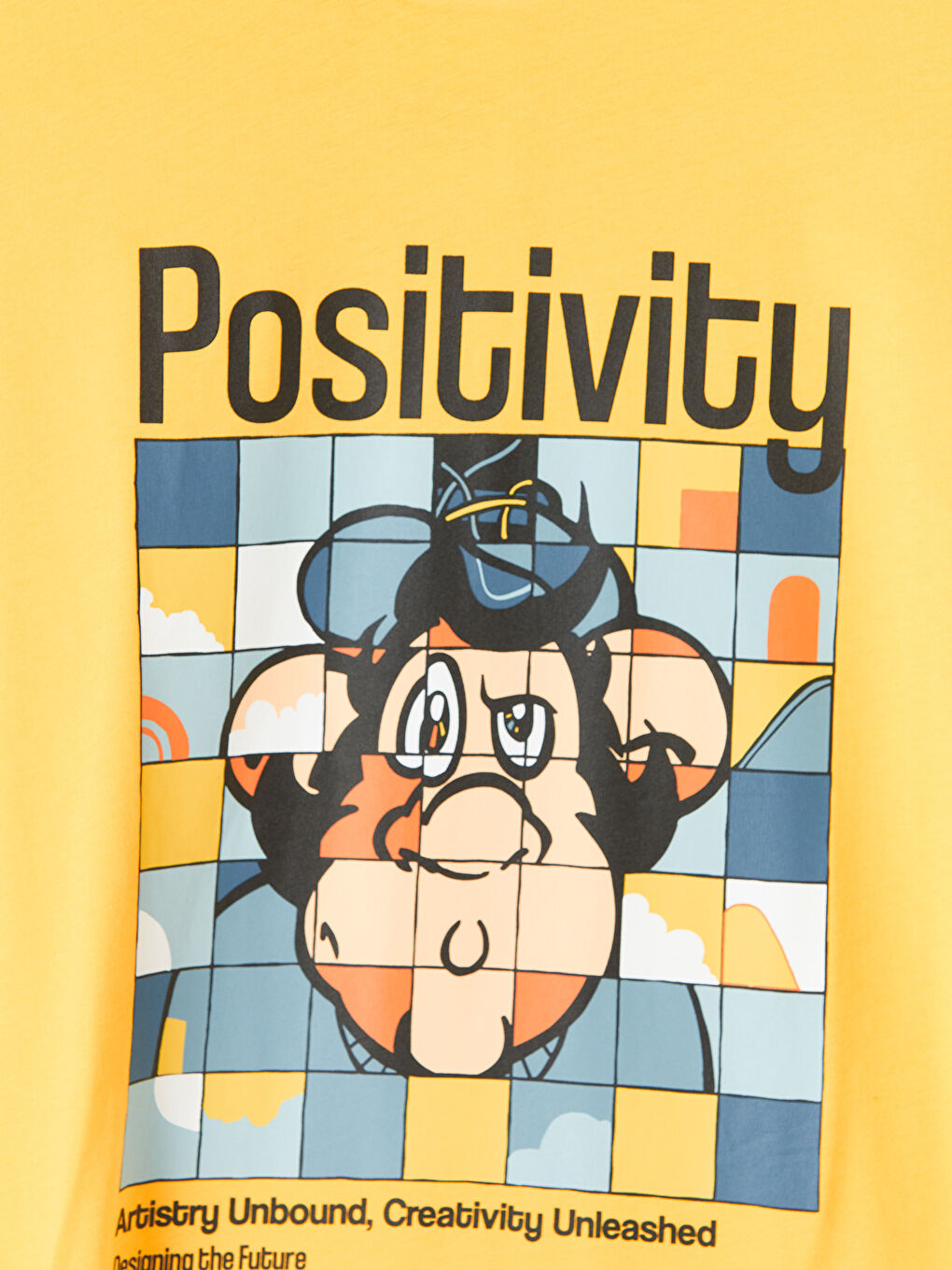 Sarı Nostaljik Maymun Baskılı Erkek Tişört-2