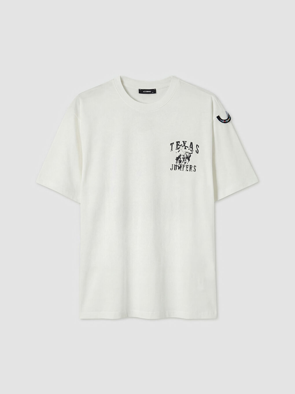 Ekru Bisiklet Yaka Baskılı Erkek Tişört