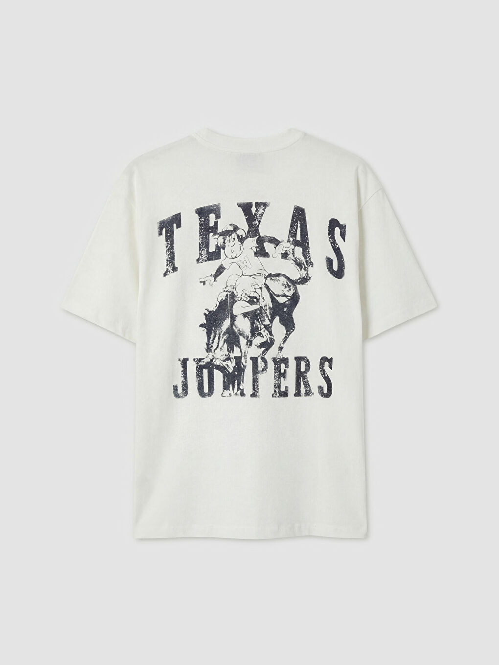 Ekru Bisiklet Yaka Baskılı Erkek Tişört-1