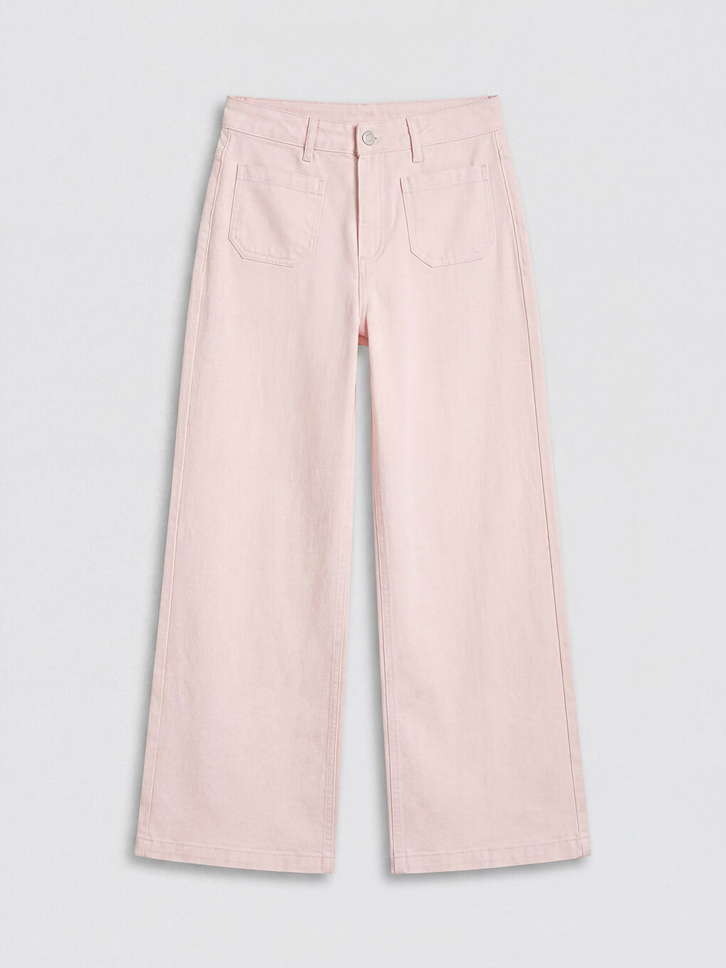 Pembe Yüksek Bel Wideleg Kadın Jean Pantolon