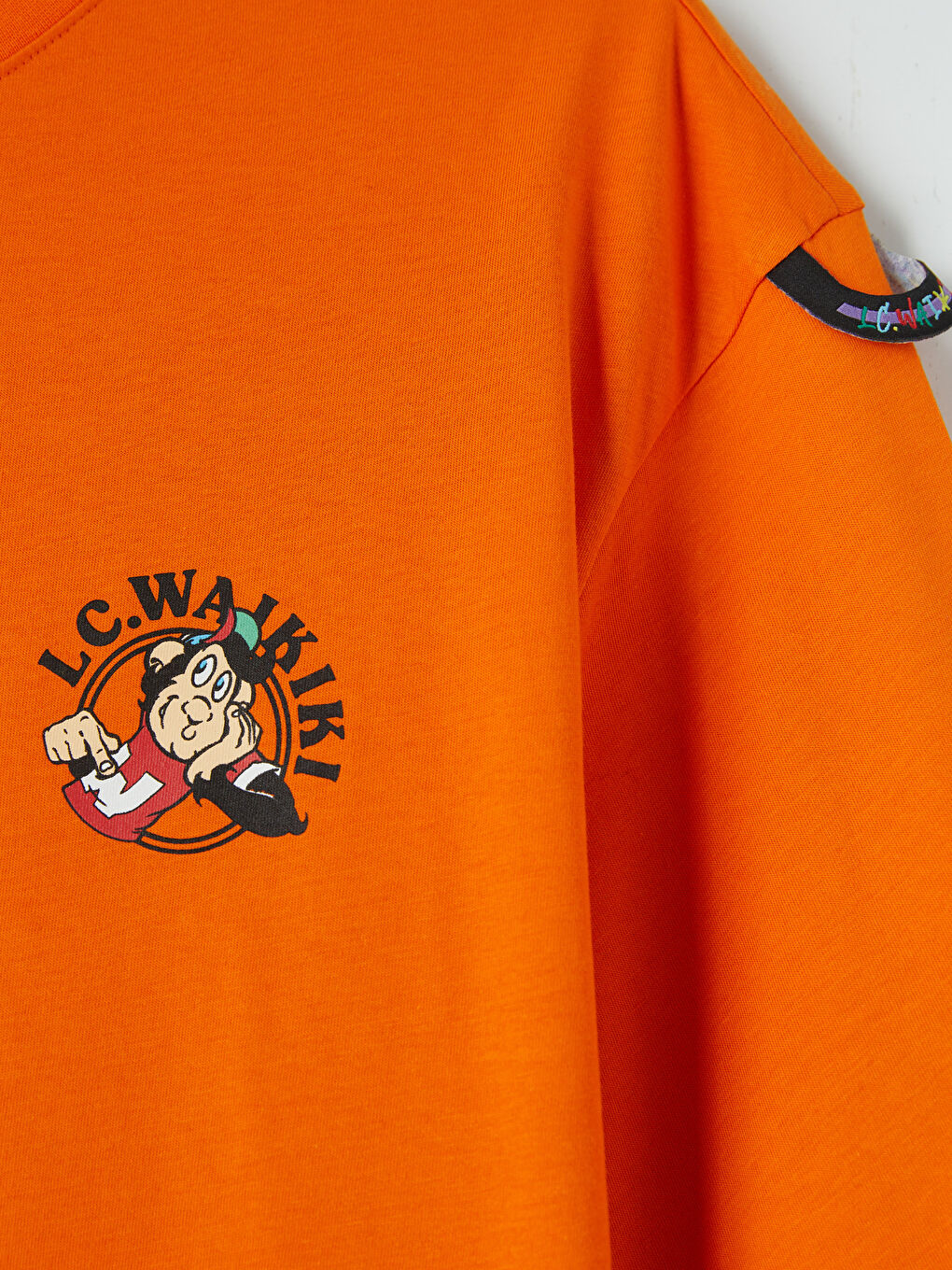 Turuncu Bisiklet Yaka Nostaljik Maymun Baskılı Erkek Tişört-2