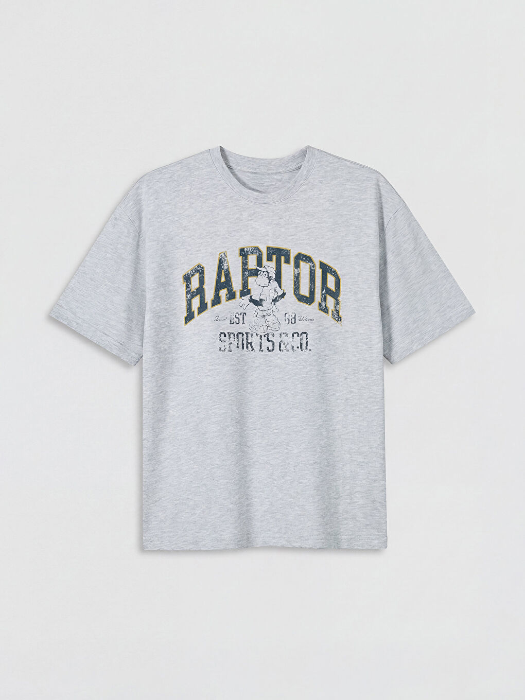 Gri Bisiklet Yaka Baskılı Erkek Tişört