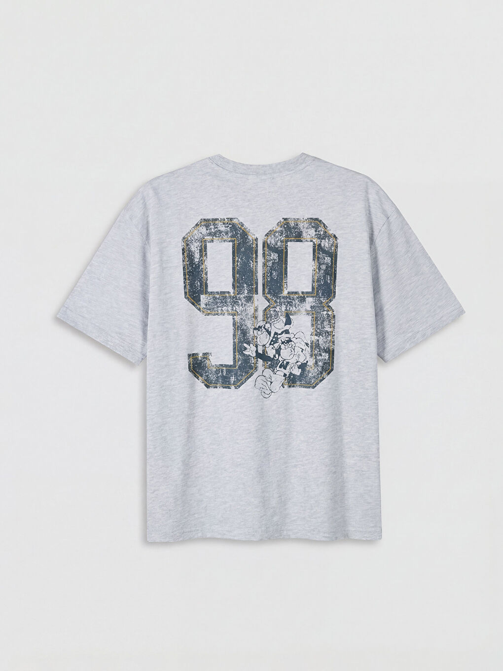 Gri Bisiklet Yaka Baskılı Erkek Tişört-1