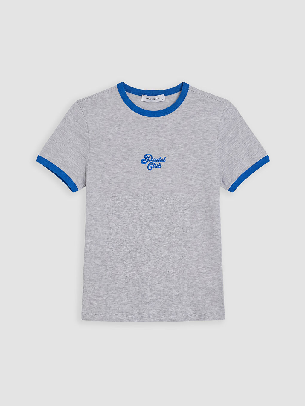 Gri Bisiklet Yaka Nakışlı Kadın Tişört