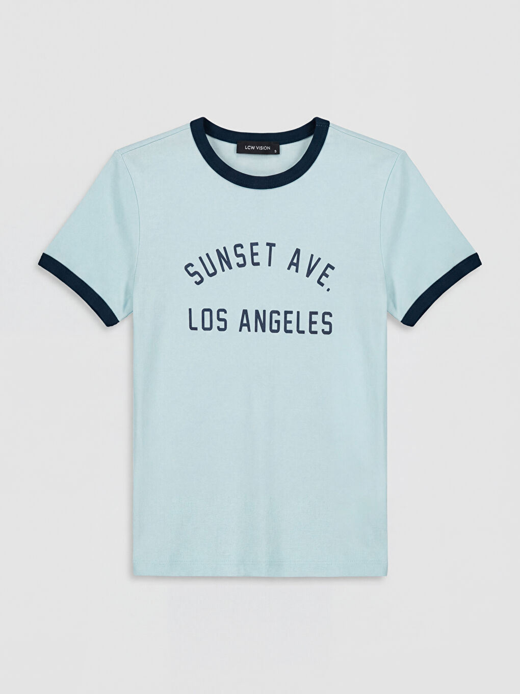 Mavi Bisiklet Yaka Los Angeles Baskılı Kadın Tişört-4
