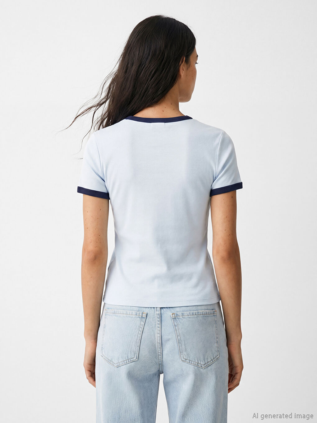 Mavi Bisiklet Yaka Los Angeles Baskılı Kadın Tişört-3