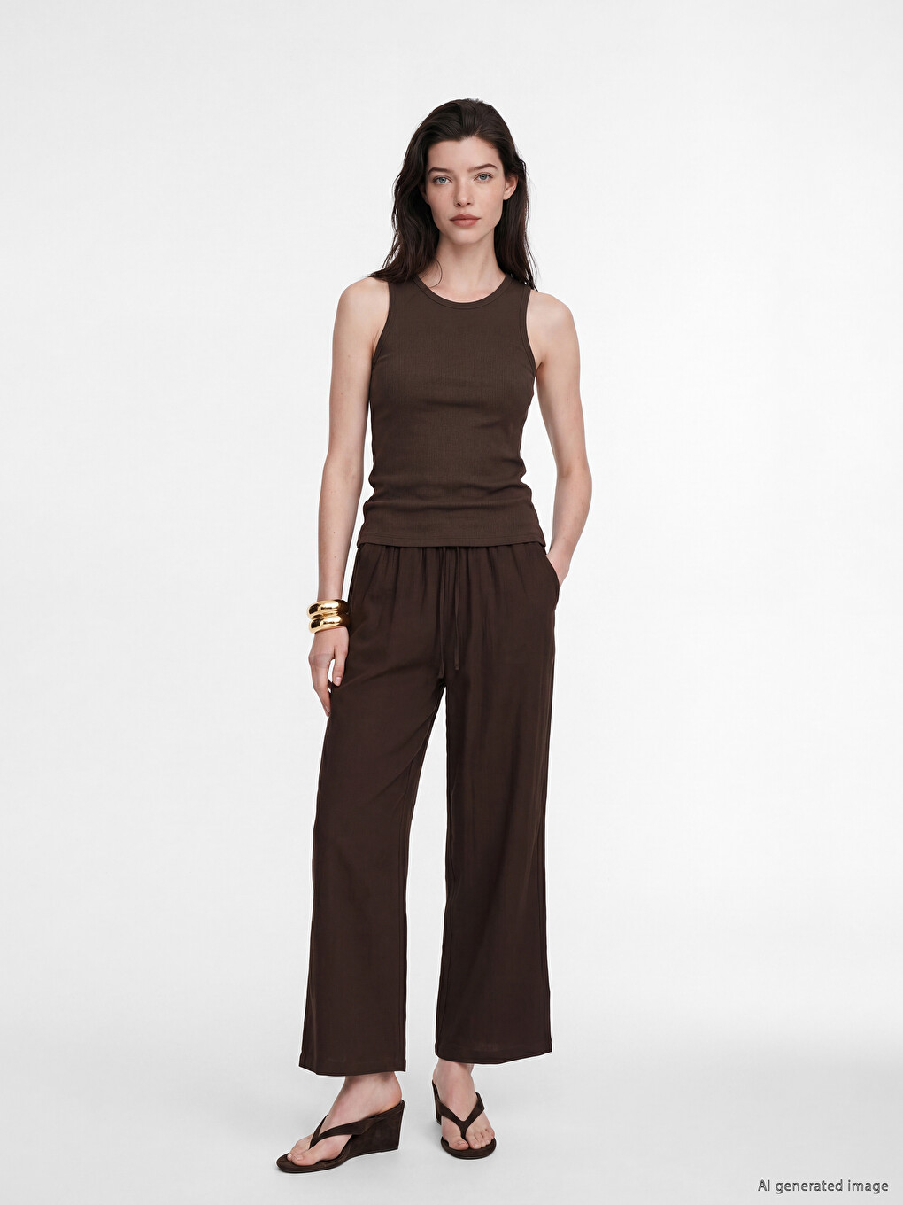 Elastic Waist Wide Leg Women's Trousers