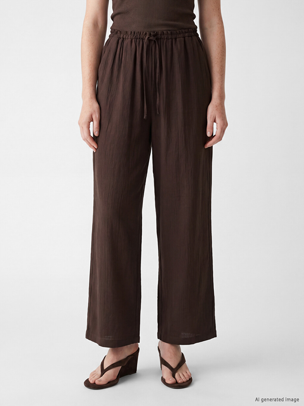 Elastic Waist Wide Leg Women's Trousers-1