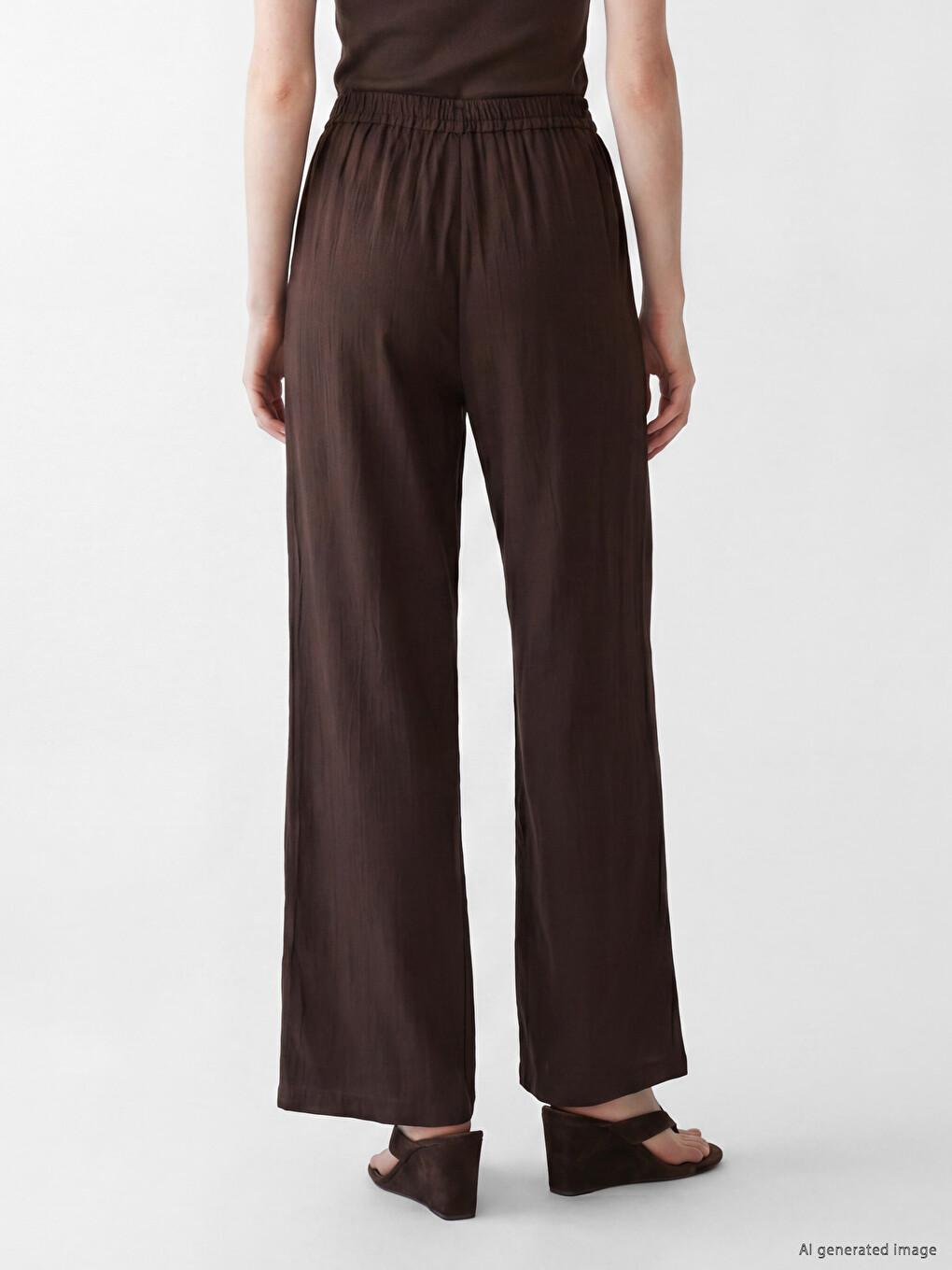 Elastic Waist Wide Leg Women's Trousers-3