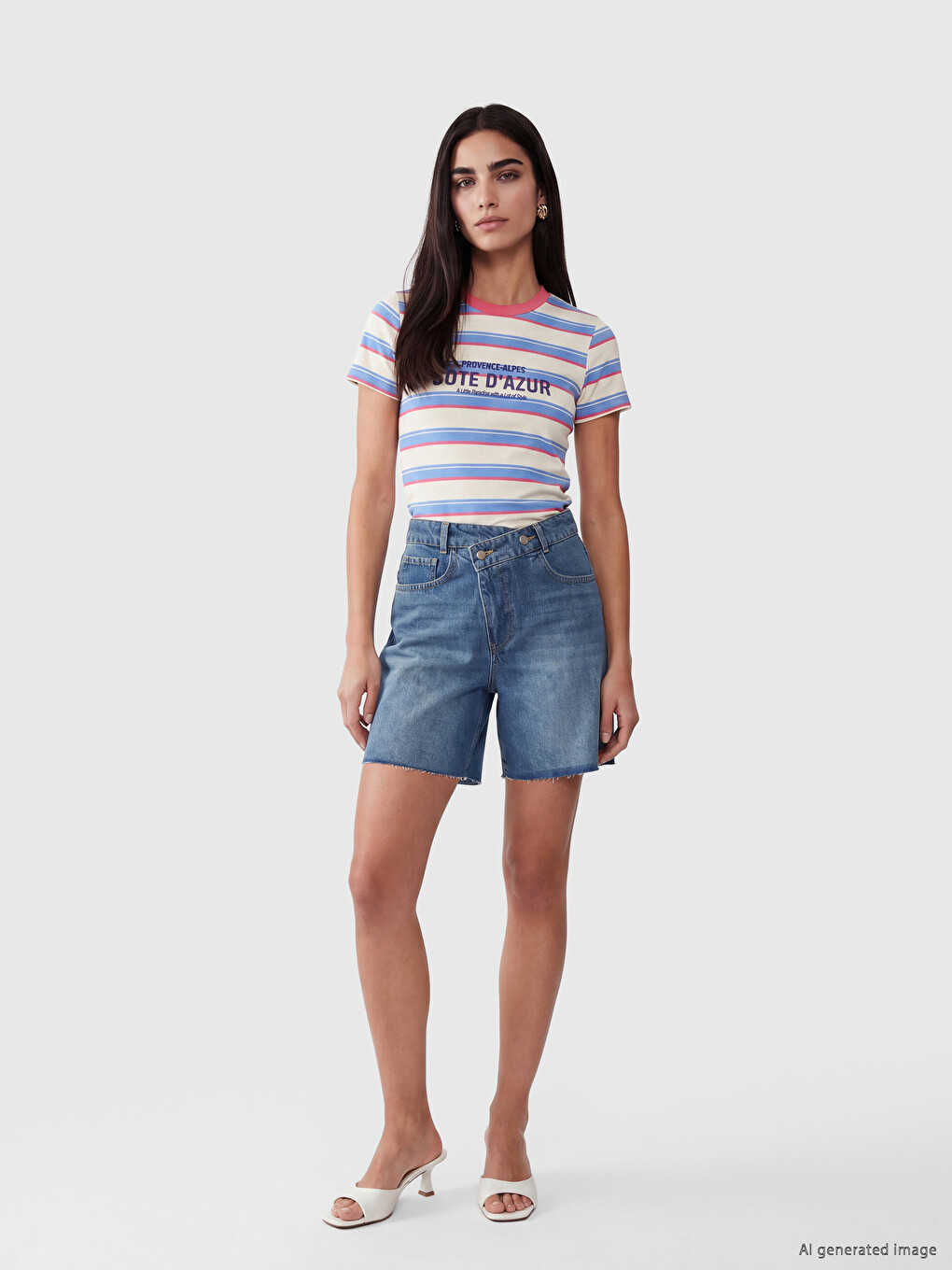 T-shirt me shirita me jakë të rrumbullakët për gra-1