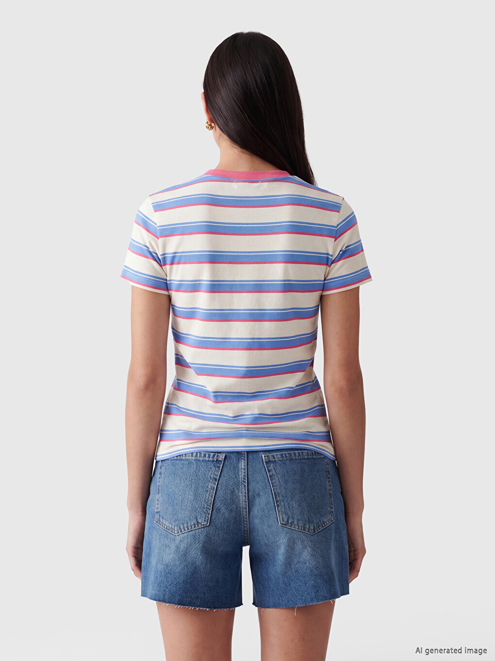T-shirt me shirita me jakë të rrumbullakët për gra-3
