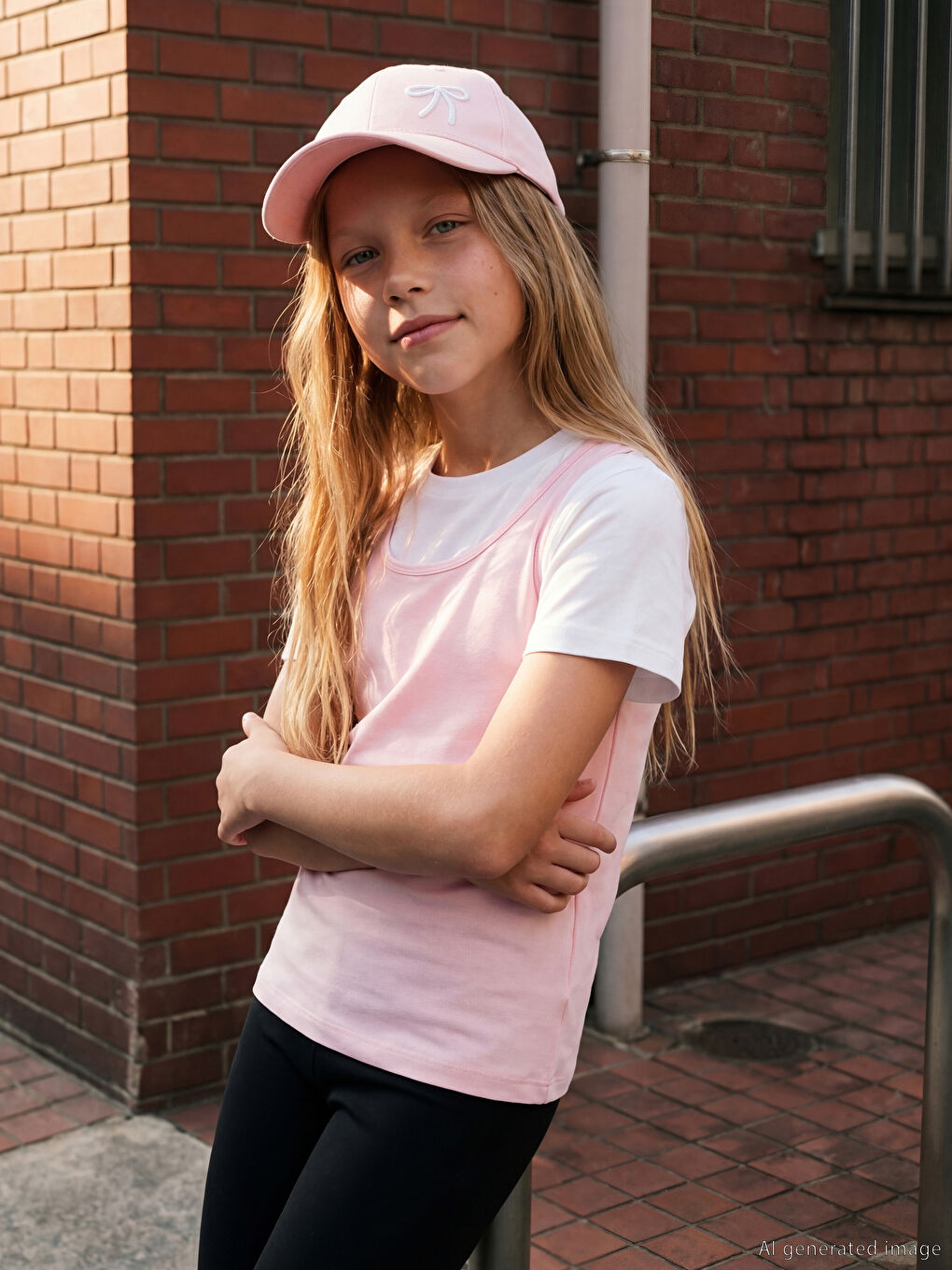 Pembe Bisiklet Yaka Kız Çocuk Tişört ve Atlet-1