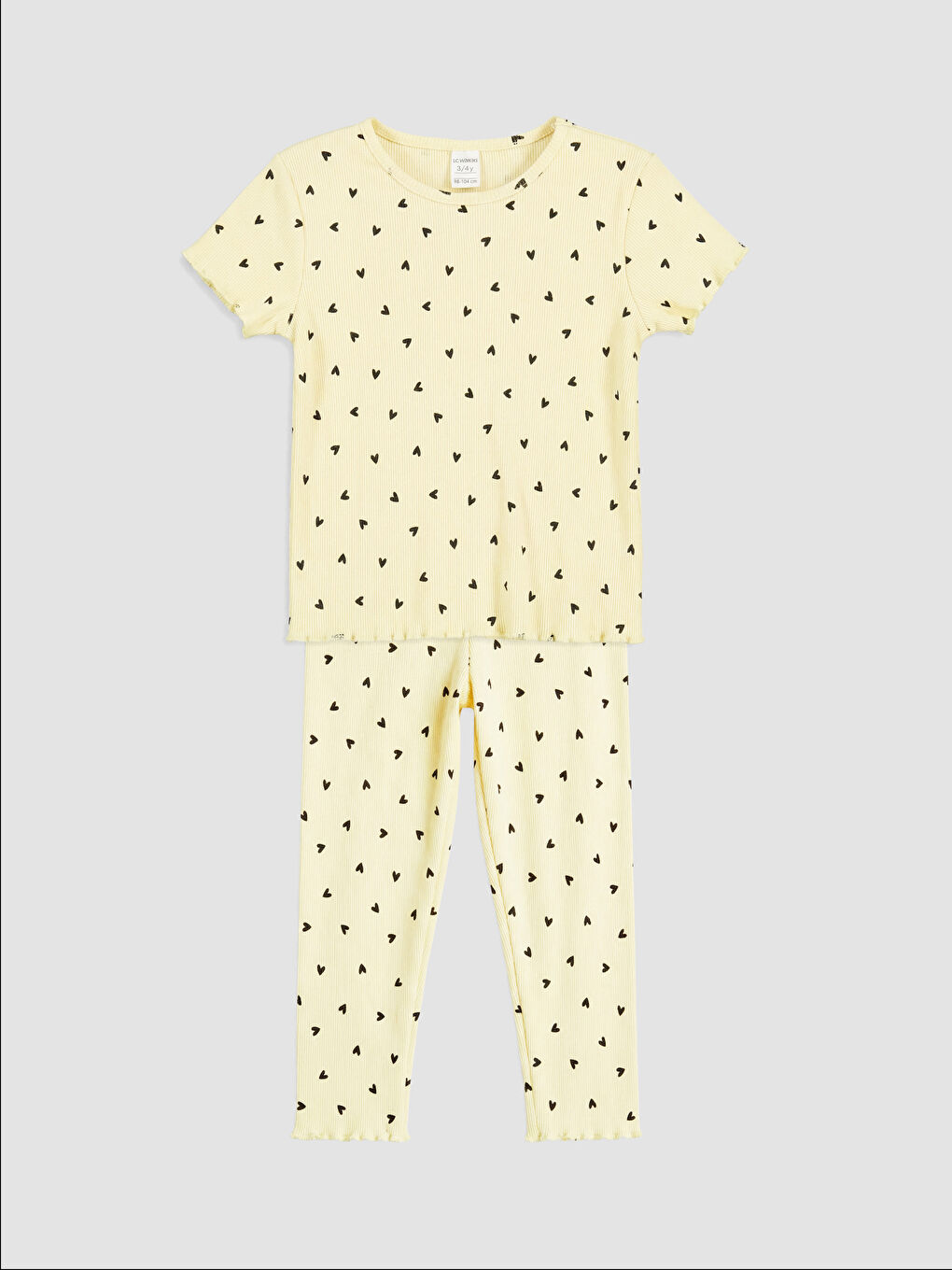 Sarı Kalp Desenli Kız Bebek Takım