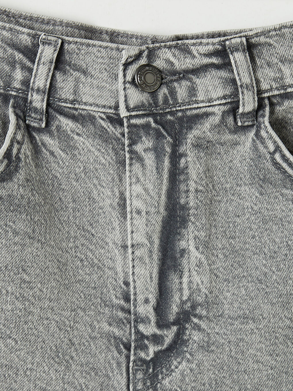 Gri Regular Fit Kadın Jean Şort-2