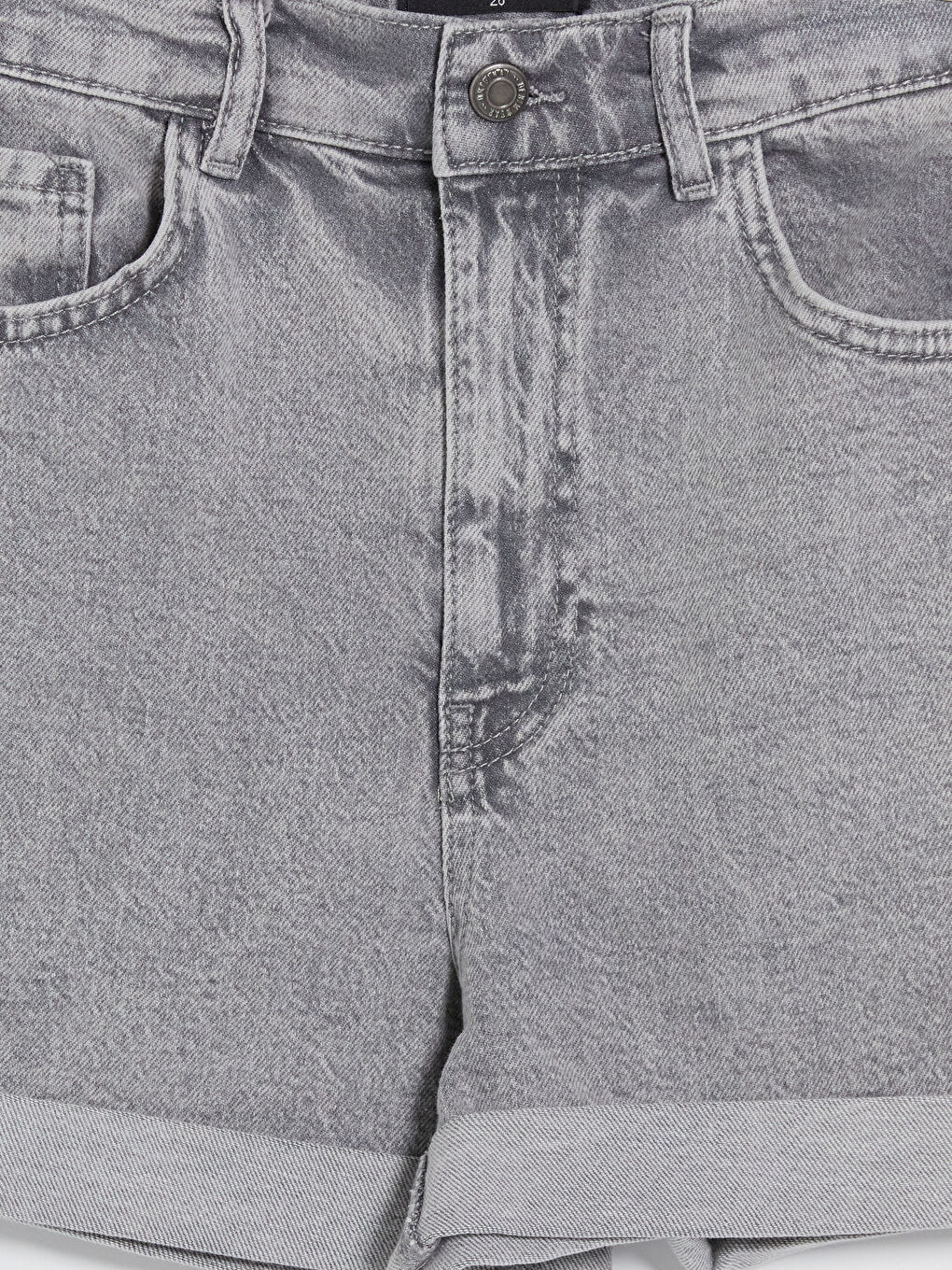 Gri Regular Fit Kadın Jean Şort-2