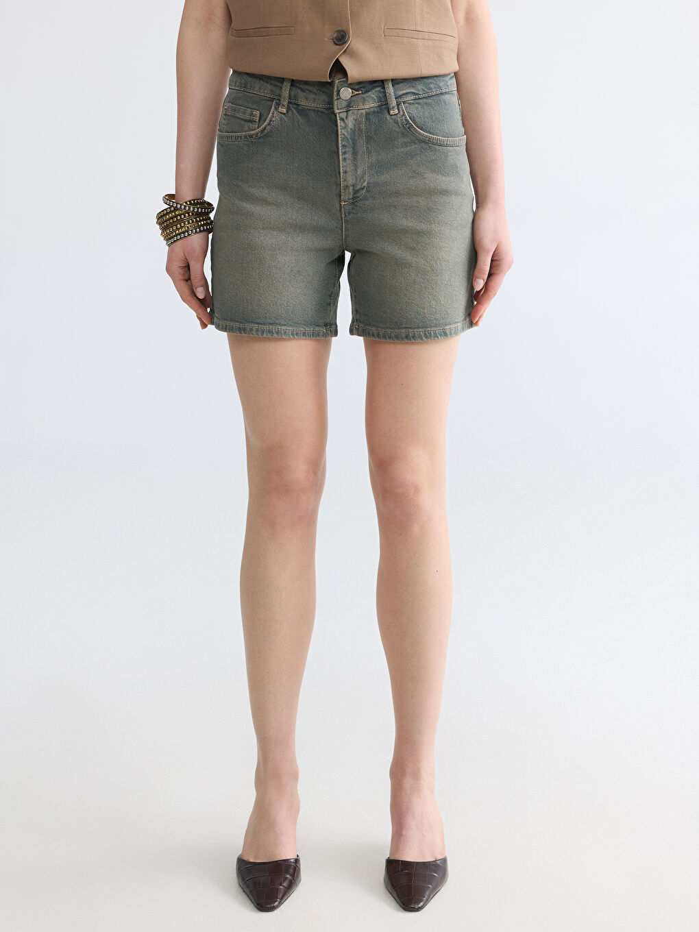 İndigo Regular Fit Kadın Jean Şort-1