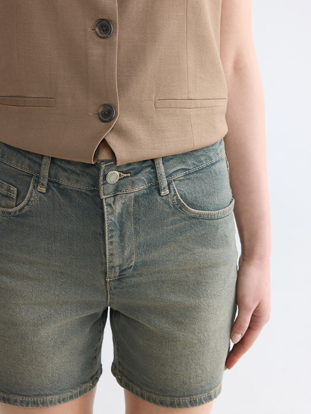 İndigo Regular Fit Kadın Jean Şort-2