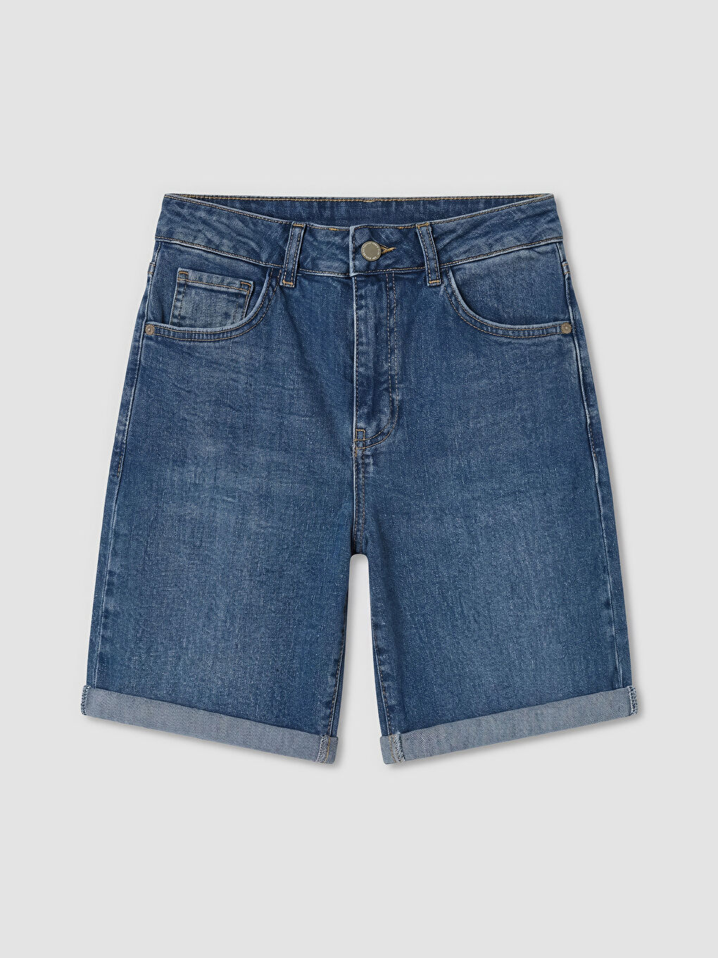 İndigo Slim Fit Kadın Jean Şort-4