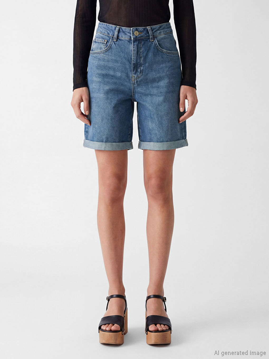 İndigo Slim Fit Kadın Jean Şort-1