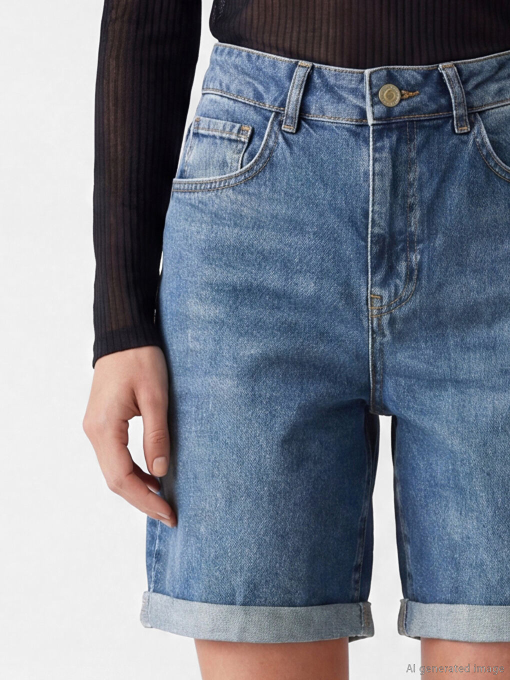 İndigo Slim Fit Kadın Jean Şort-2