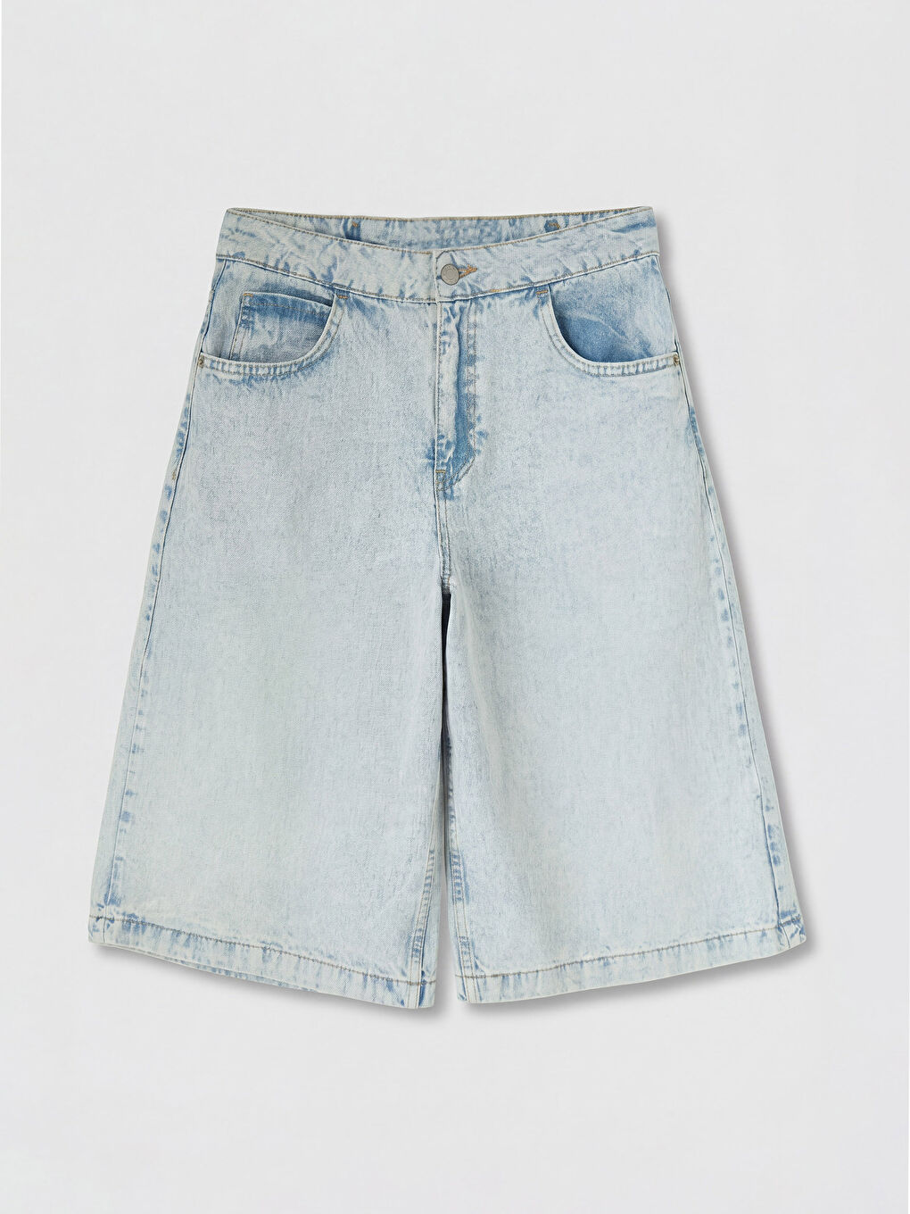 İndigo Yüksek Bel Bermuda Fit Kadın Jean Şortolon